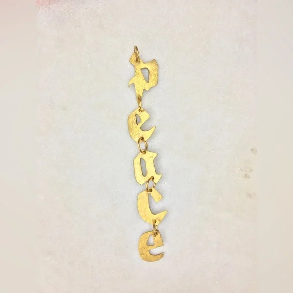 Gold Peace Necklace, handcrafted peace gold tone pendant w/24k gold plated chain - Picture 7 of 15